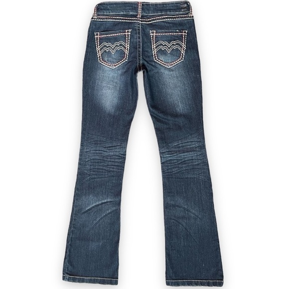 Black Crystal Jeans Dark Denim Thick Stitch Bootcut Junior’s 3 - Picture 2 of 4